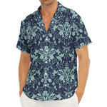 Blue And Teal Damask Pattern Print Men's Deep V-Neck Shirt