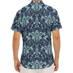 Blue And Teal Damask Pattern Print Men's Deep V-Neck Shirt