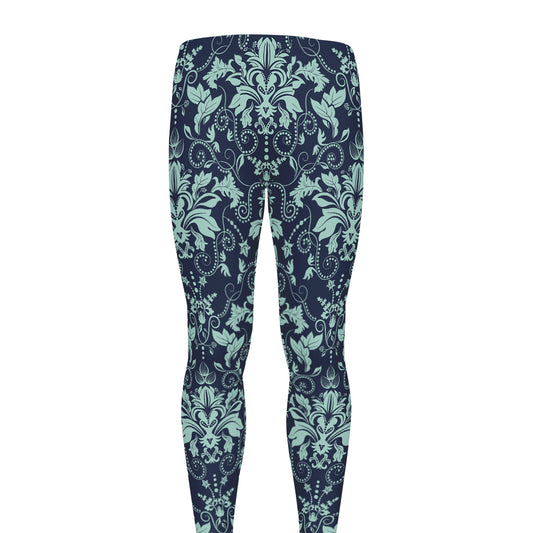 Blue And Teal Damask Pattern Print Men's leggings