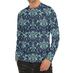 Blue And Teal Damask Pattern Print Men's Long Sleeve Rash Guard