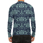 Blue And Teal Damask Pattern Print Men's Long Sleeve Rash Guard