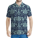 Blue And Teal Damask Pattern Print Men's Polo Shirt