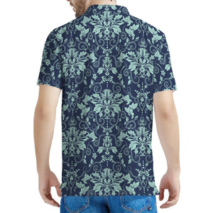 Blue And Teal Damask Pattern Print Men's Polo Shirt