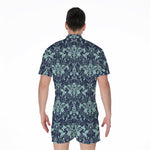 Blue And Teal Damask Pattern Print Men's Rompers