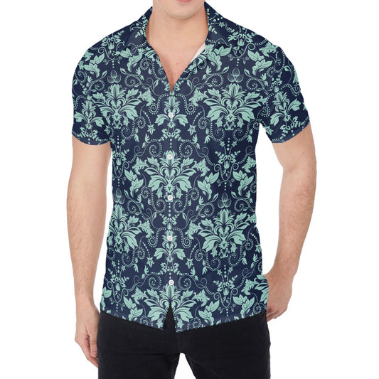 Blue And Teal Damask Pattern Print Men's Shirt