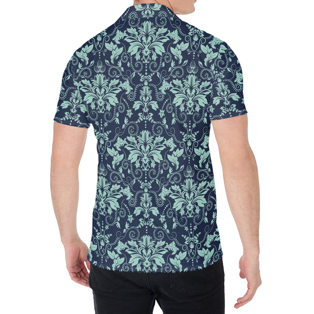 Blue And Teal Damask Pattern Print Men's Shirt
