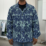 Blue And Teal Damask Pattern Print Men's Shirt Jacket