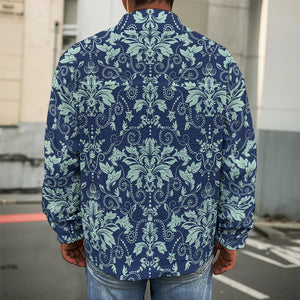 Blue And Teal Damask Pattern Print Men's Shirt Jacket