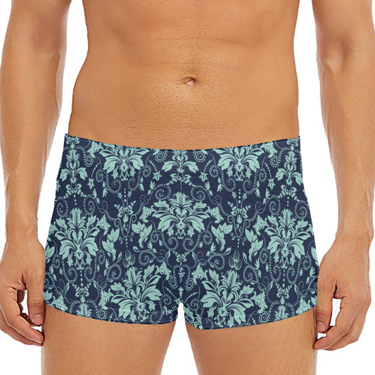 Blue And Teal Damask Pattern Print Men's Short Boxer Briefs
