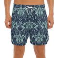 Blue And Teal Damask Pattern Print Men's Split Running Shorts
