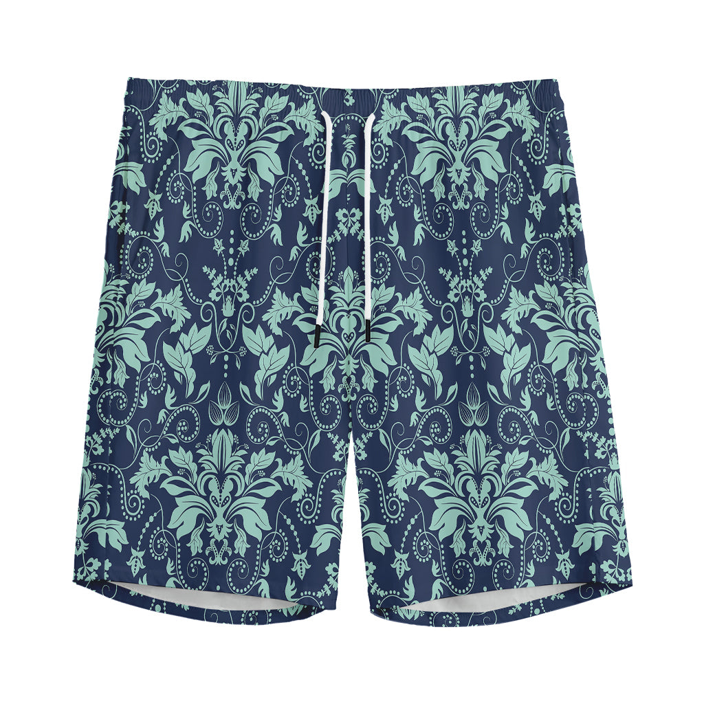 Blue And Teal Damask Pattern Print Men's Sports Shorts