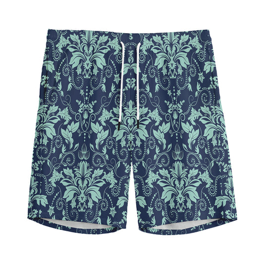 Blue And Teal Damask Pattern Print Men's Sports Shorts