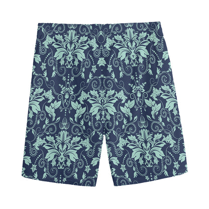 Blue And Teal Damask Pattern Print Men's Sports Shorts