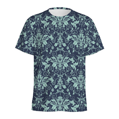 Blue And Teal Damask Pattern Print Men's Sports T-Shirt