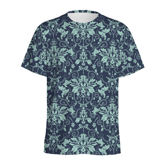 Blue And Teal Damask Pattern Print Men's Sports T-Shirt