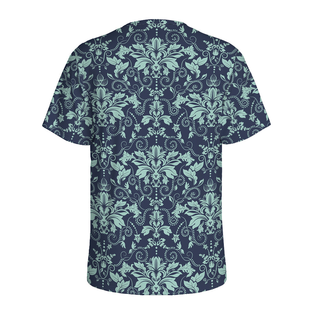 Blue And Teal Damask Pattern Print Men's Sports T-Shirt