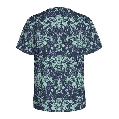 Blue And Teal Damask Pattern Print Men's Sports T-Shirt