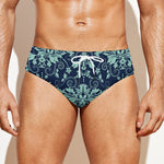 Blue And Teal Damask Pattern Print Men's Swim Briefs
