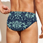 Blue And Teal Damask Pattern Print Men's Swim Briefs