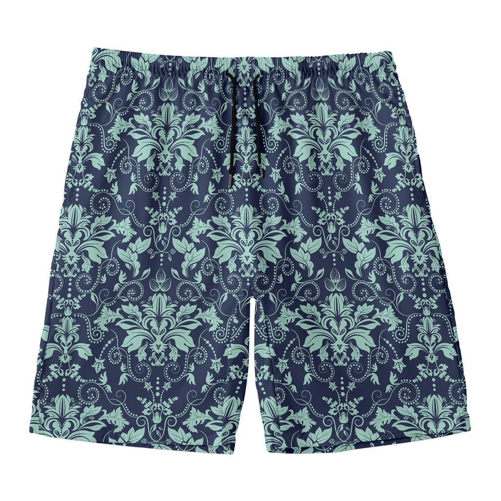 Blue And Teal Damask Pattern Print Men's Swim Trunks