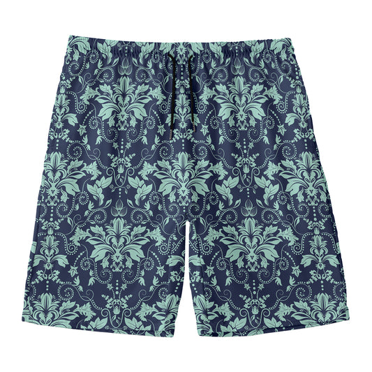 Blue And Teal Damask Pattern Print Men's Swim Trunks
