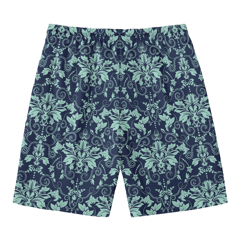 Blue And Teal Damask Pattern Print Men's Swim Trunks