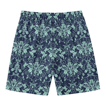 Blue And Teal Damask Pattern Print Men's Swim Trunks