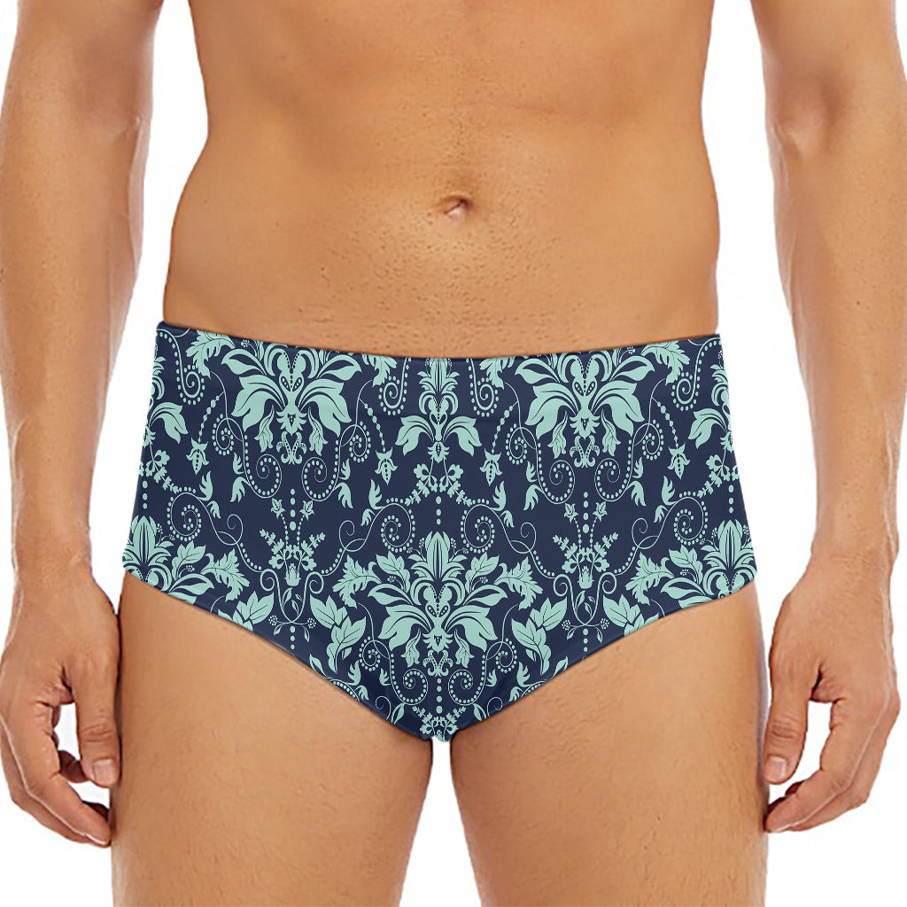 Blue And Teal Damask Pattern Print Men's Triangle Swim Briefs