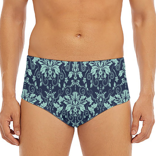 Blue And Teal Damask Pattern Print Men's Triangle Swim Briefs
