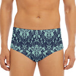 Blue And Teal Damask Pattern Print Men's Triangle Swim Briefs