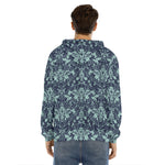 Blue And Teal Damask Pattern Print Men's Velvet Pullover Hoodie
