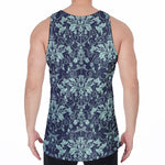 Blue And Teal Damask Pattern Print Men's Velvet Tank Top