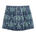 Blue And Teal Damask Pattern Print Mesh Shorts