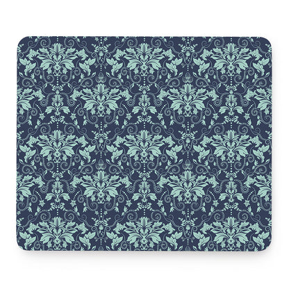 Blue And Teal Damask Pattern Print Mouse Pad