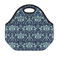 Blue And Teal Damask Pattern Print Neoprene Lunch Bag