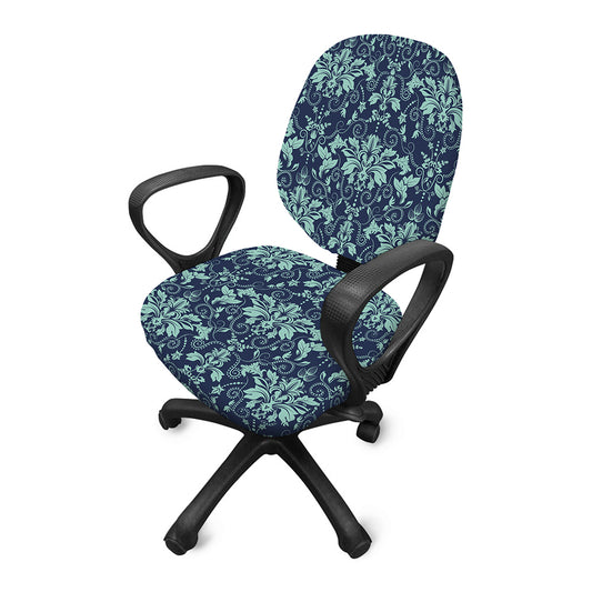 Blue And Teal Damask Pattern Print Office Chair Cover