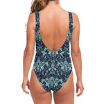 Blue And Teal Damask Pattern Print One Piece Swimsuit