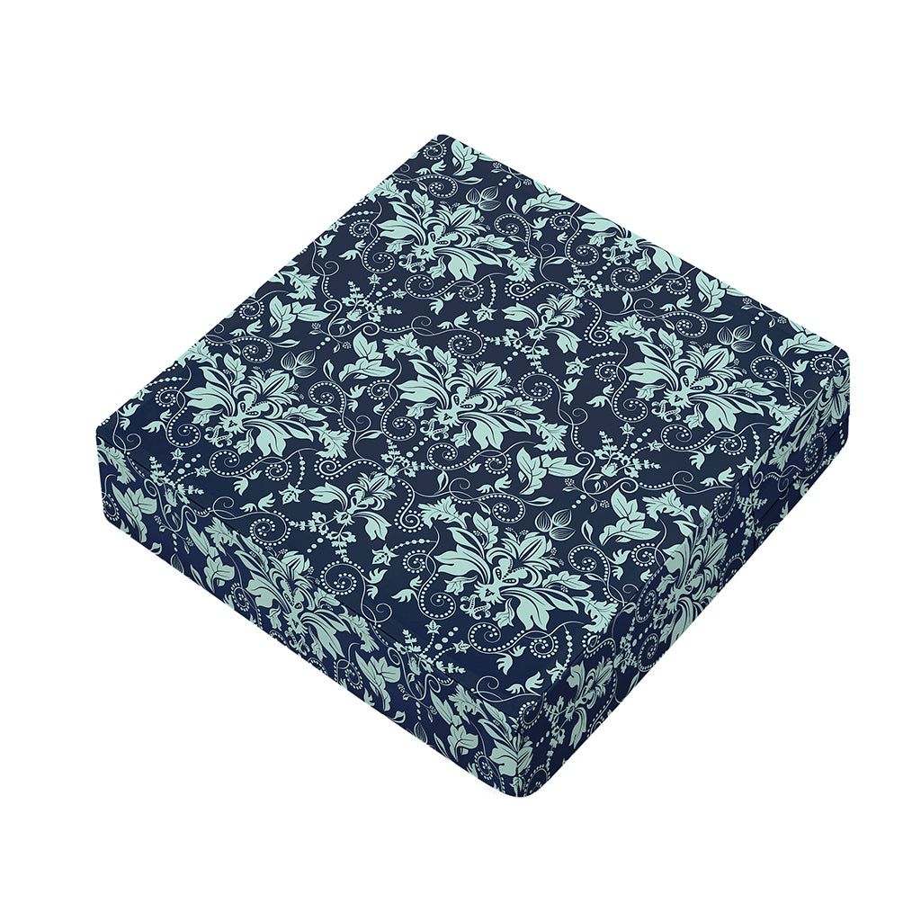 Blue And Teal Damask Pattern Print Outdoor Seat Cushion Cover