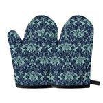 Blue And Teal Damask Pattern Print Oven Mitts
