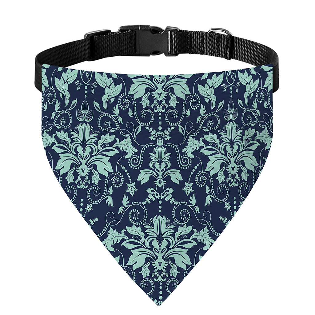 Blue And Teal Damask Pattern Print Over The Collar Dog Bandana