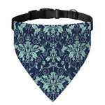 Blue And Teal Damask Pattern Print Over The Collar Dog Bandana