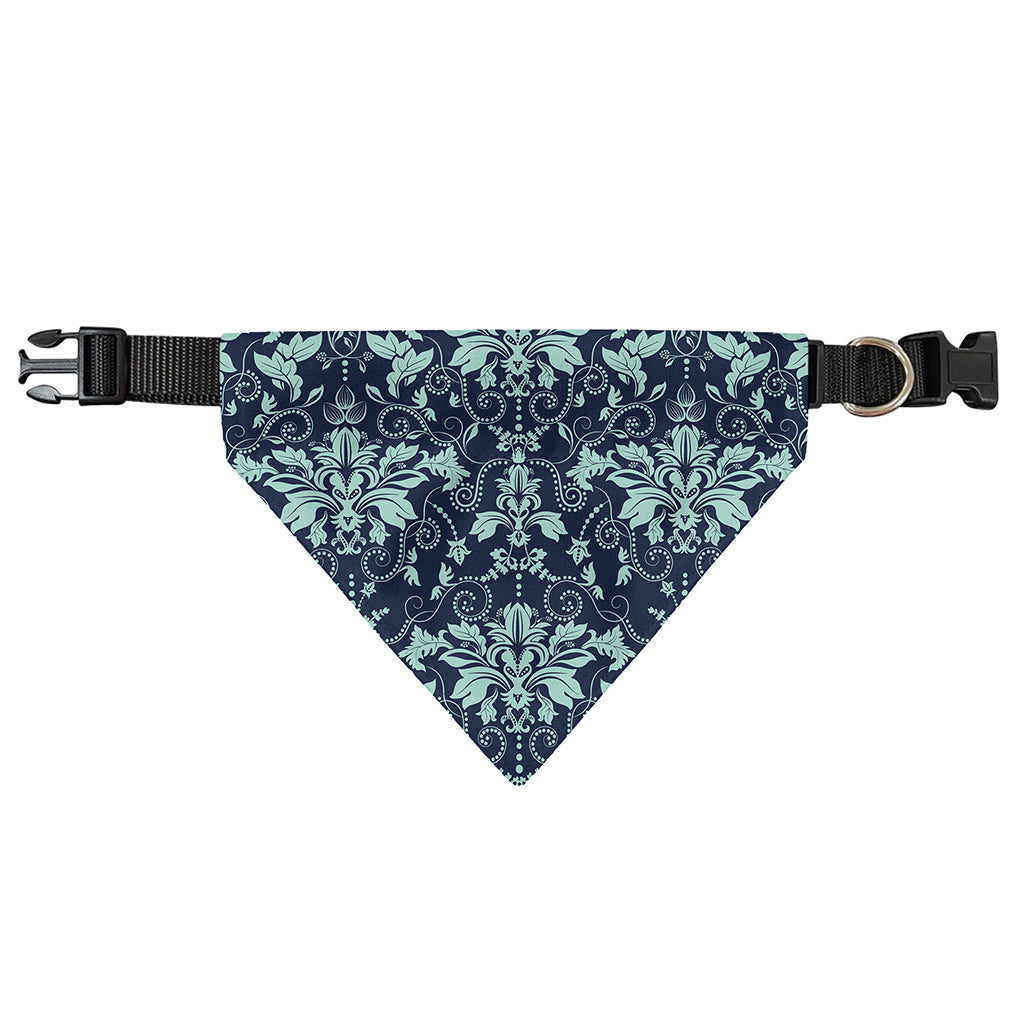 Blue And Teal Damask Pattern Print Over The Collar Dog Bandana
