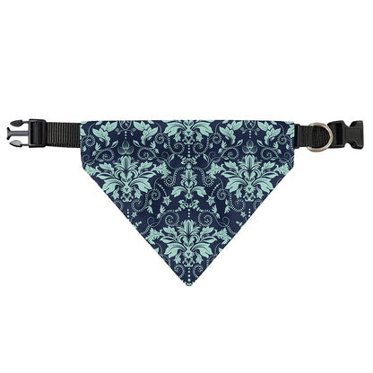 Blue And Teal Damask Pattern Print Over The Collar Dog Bandana