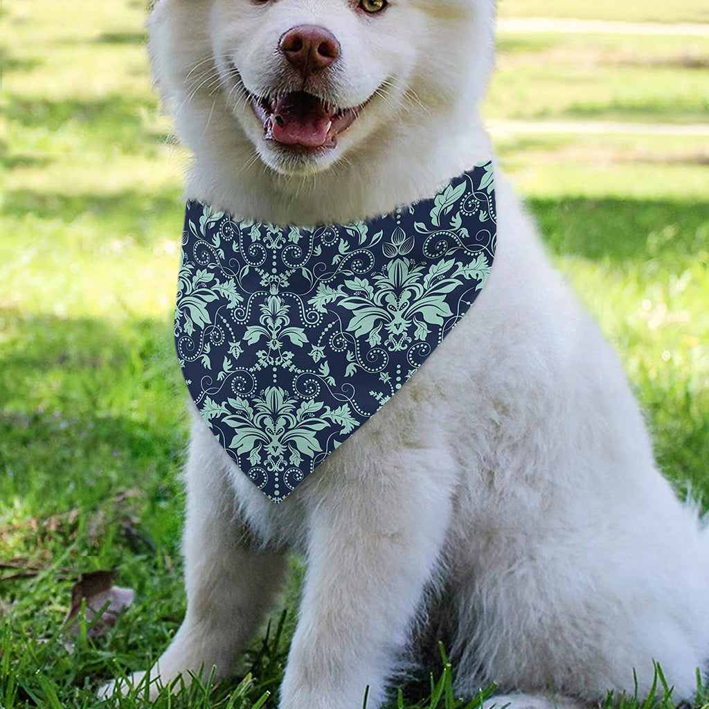 Blue And Teal Damask Pattern Print Over The Collar Dog Bandana