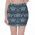 Blue And Teal Damask Pattern Print Pencil Mini Skirt