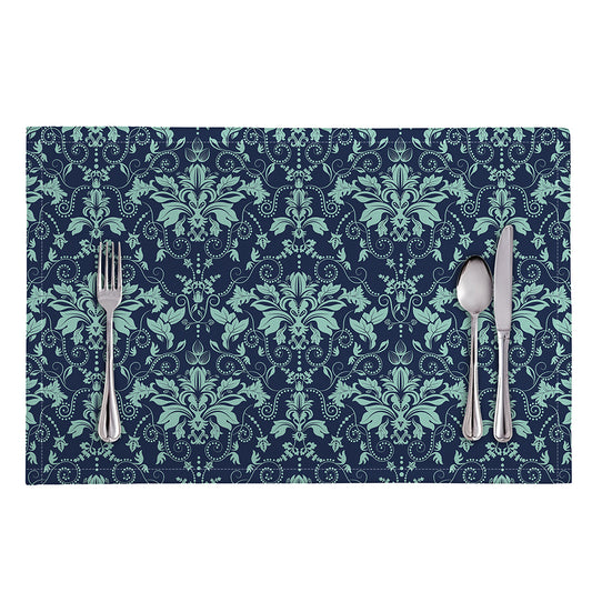 Blue And Teal Damask Pattern Print Placemat