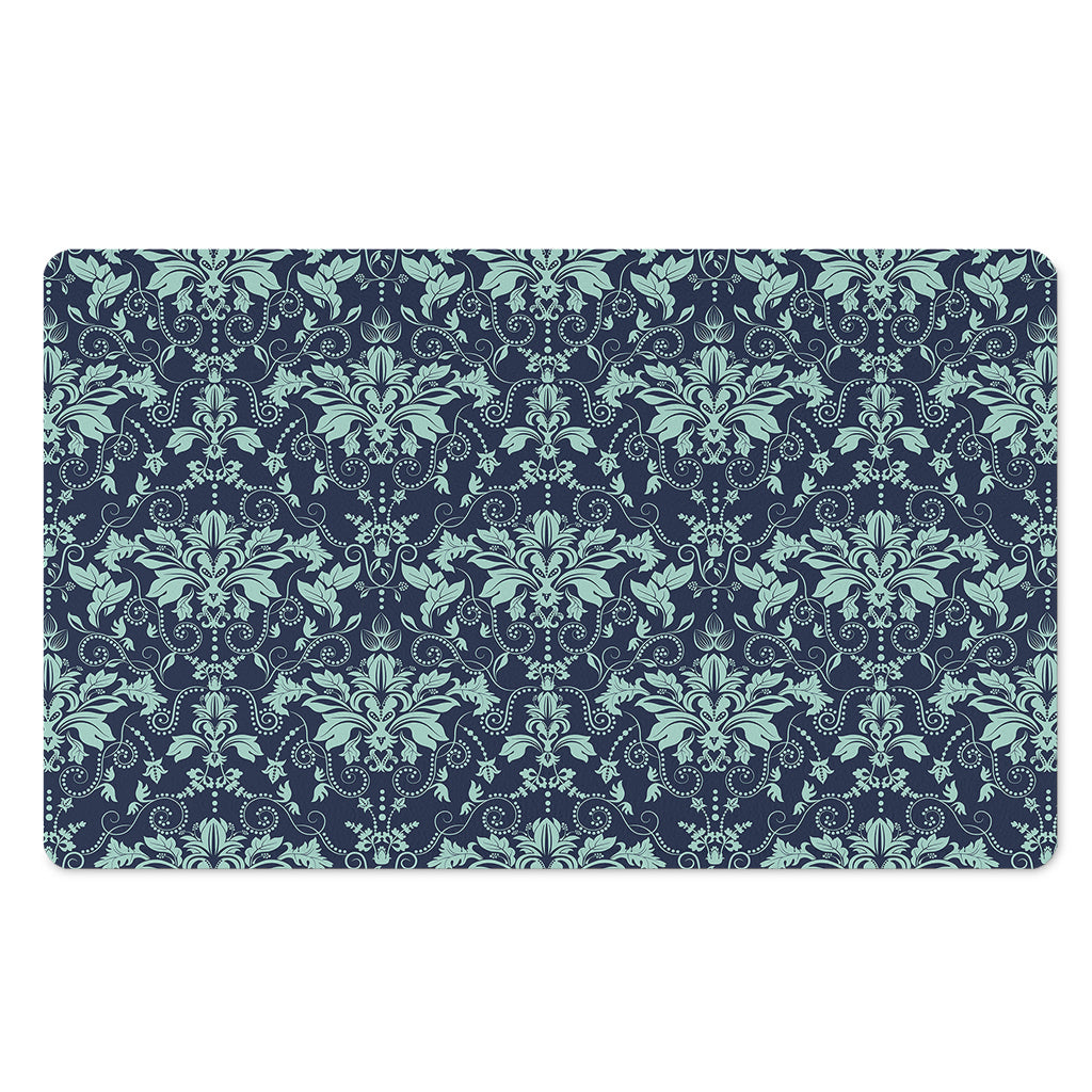 Blue And Teal Damask Pattern Print Polyester Doormat