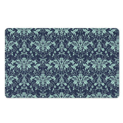 Blue And Teal Damask Pattern Print Polyester Doormat