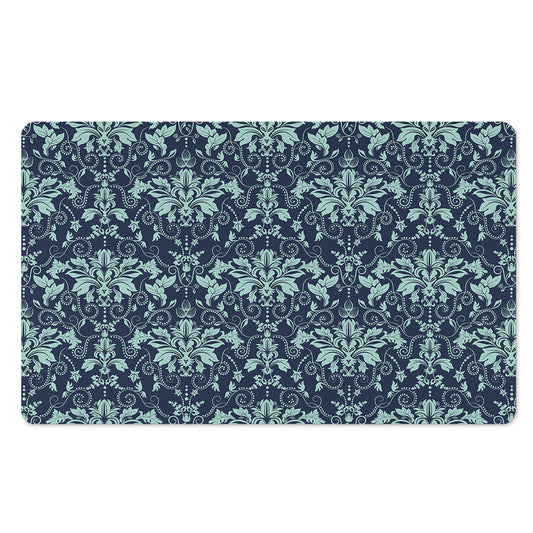Blue And Teal Damask Pattern Print Polyester Doormat