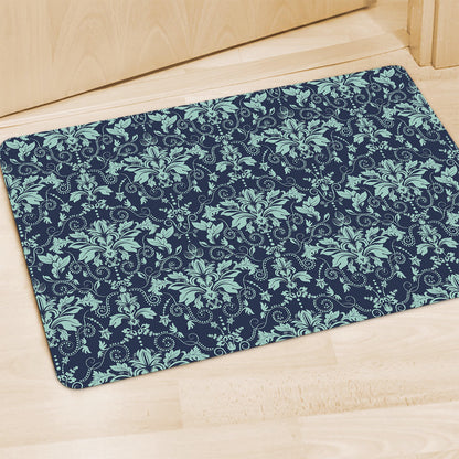 Blue And Teal Damask Pattern Print Polyester Doormat